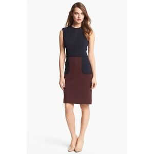 Tory Burch Brianna Sleeveless Colorblock Sheath Dress Navy Burgundy Pockets SZ S